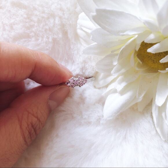 Sterling Silver Pink Floral Pinky Ring - Picture 9 of 11